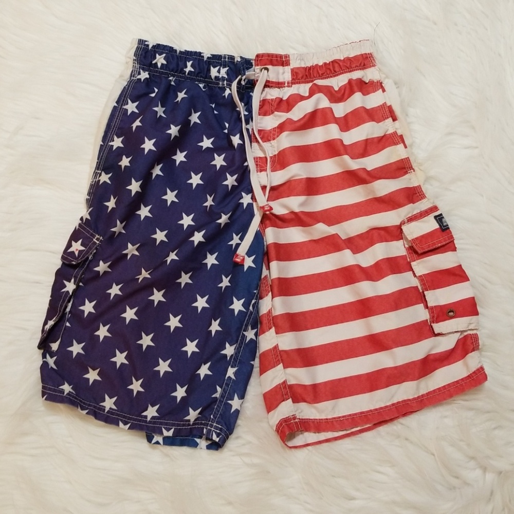 American flag swim trunks